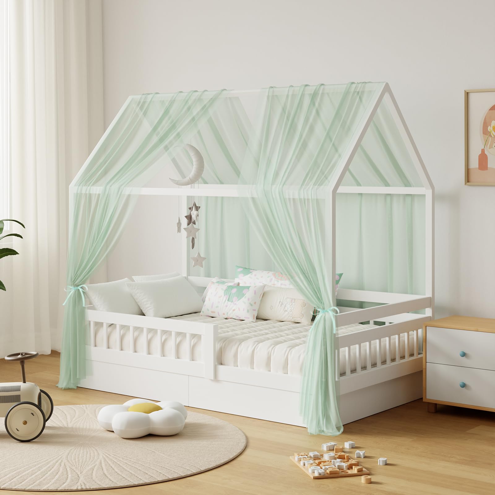 Rideau De Lit LIAN En Mousseline 100% Coton 125 X 390 Cm, Pour Lits Cabanes Enfants, Tissu Léger Et Doux, Blanc - Maison